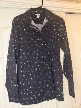Bar III Navy Button-Down Shirt with Small Floral Print